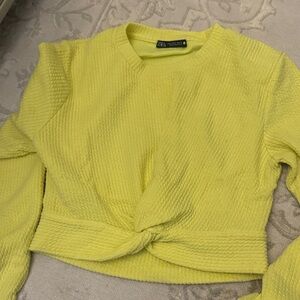 Zara Lemon Textured Twist Knit Top